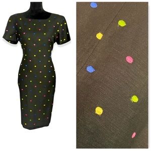 Vintage Talbots Rainbow polkadot Linen black dress